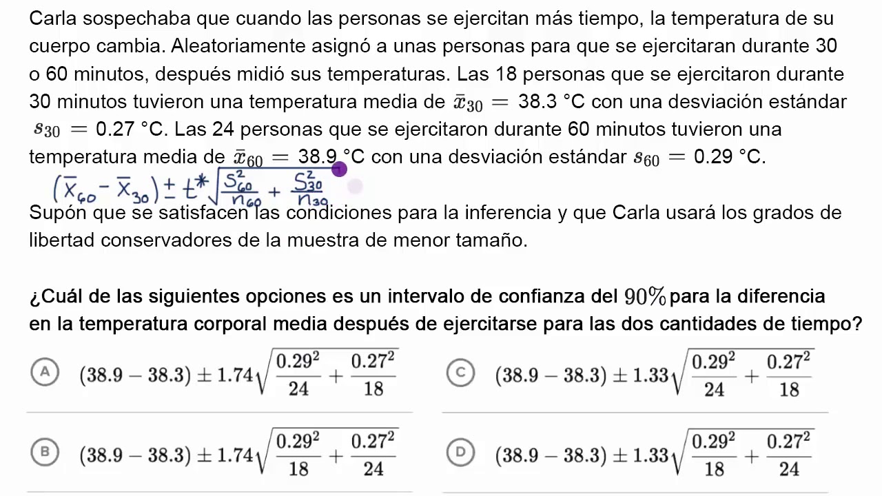 Cálculo del intervalo de confianza para la diferencia de medias entre poblaciones