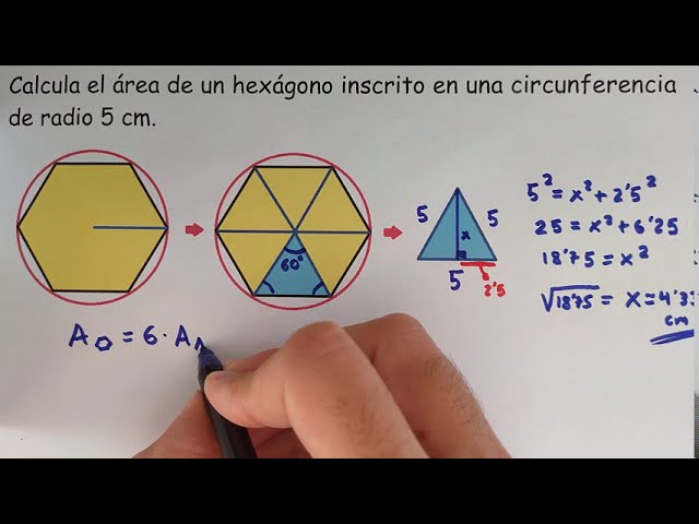 Cálculo del área de un hexágono regular inscrito en una circunferencia de radio 2cm