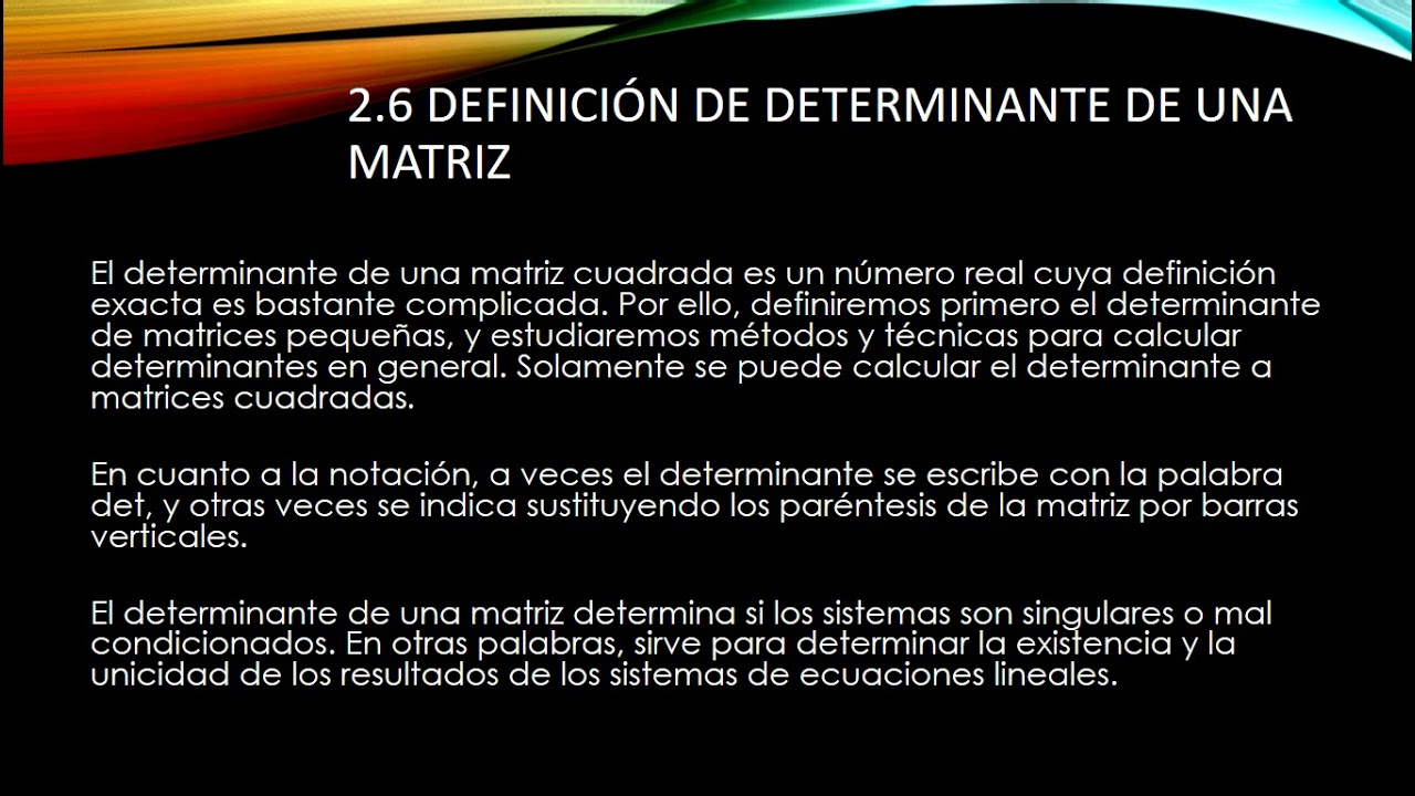 Definición precisa del determinante de una matriz de 2.6