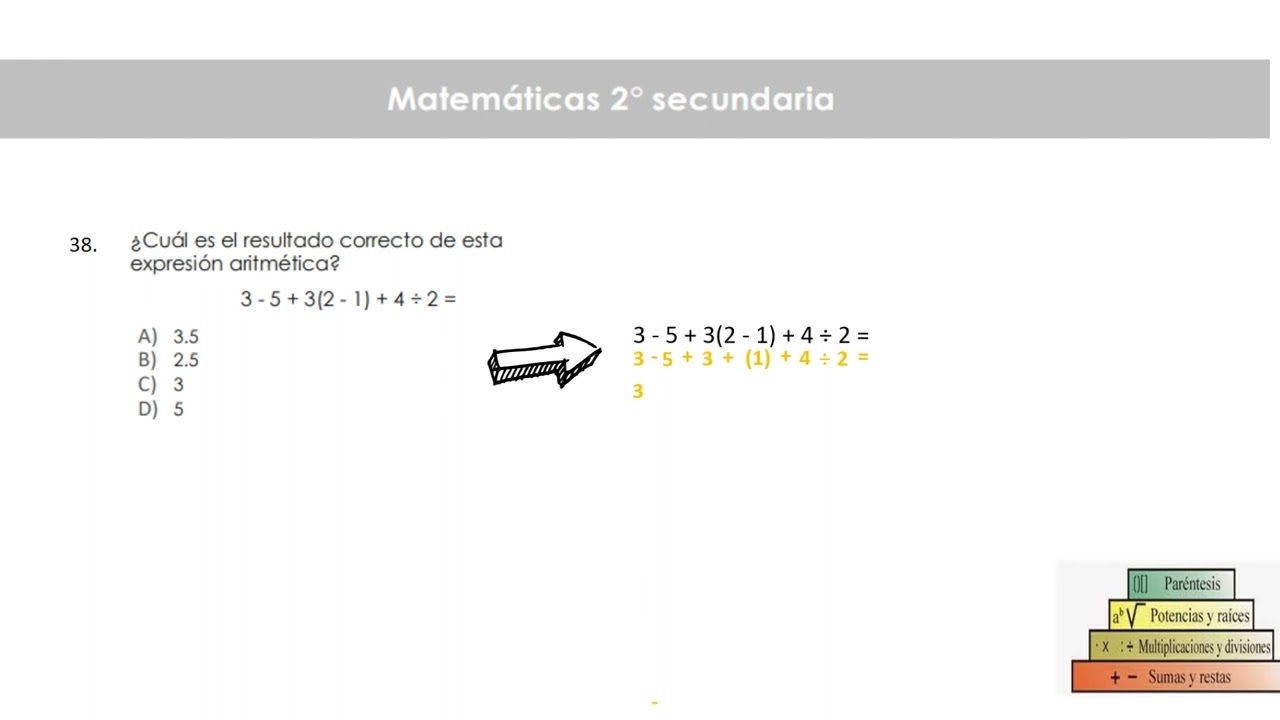 Resultado correcto de la expresión aritmética 3-5+3(2-1)+4