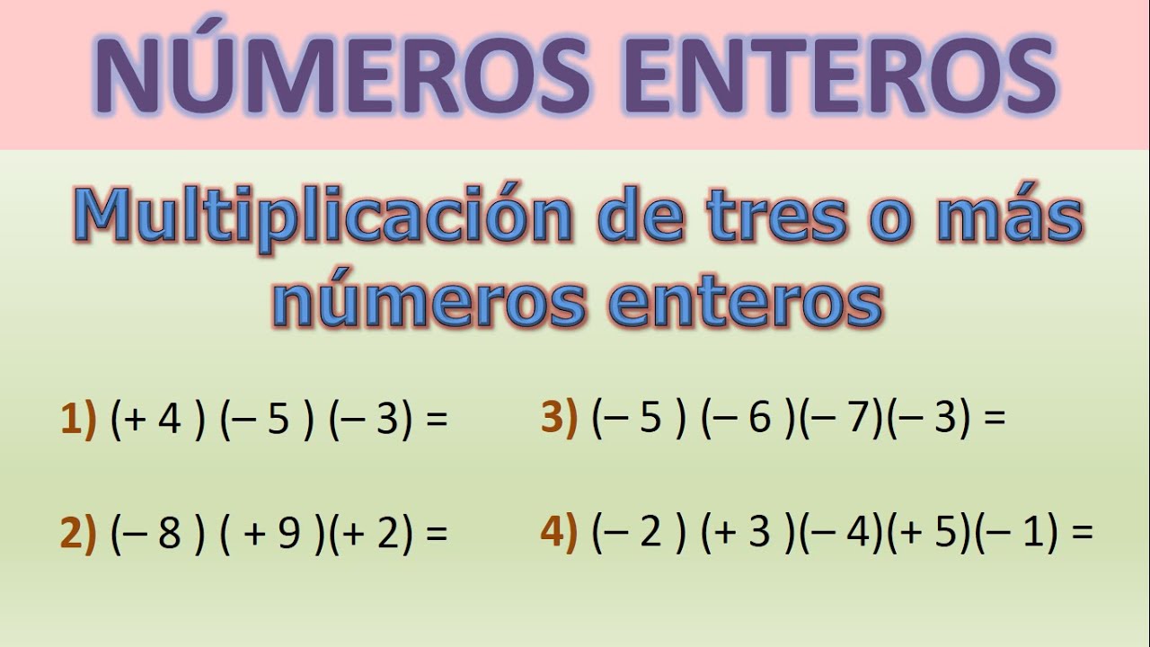 Operaciones de multiplicación con números enteros positivos y negativos